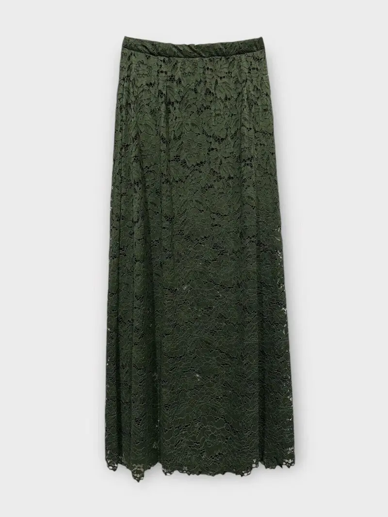 A-bee - Long Flower Lace Skirt _-W_ - Khaki