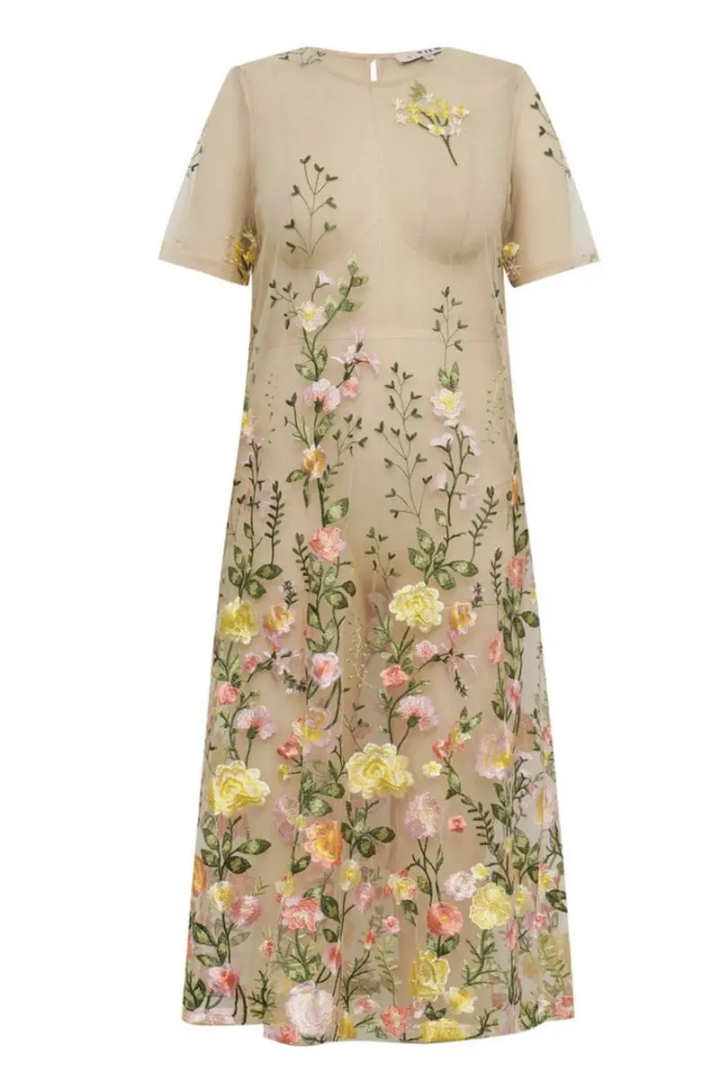 A-View - Fuschia Midi Dress AV7086 - 201 - Sand/Yellow
