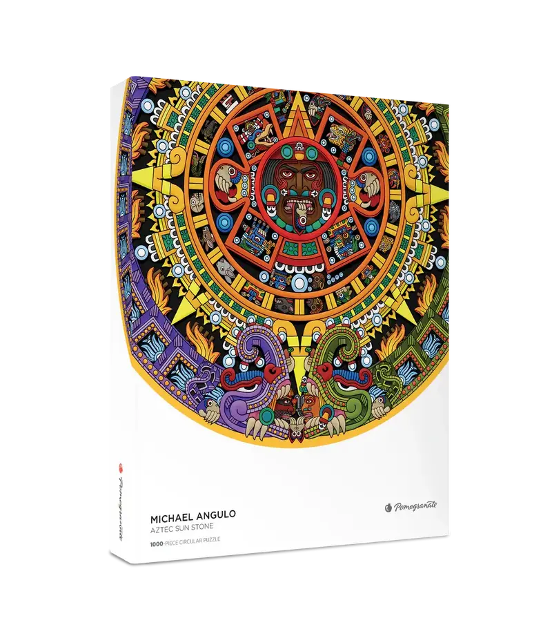 Aztec Sun Stone 1000 brikker rundt puslespil fra Pomegranate