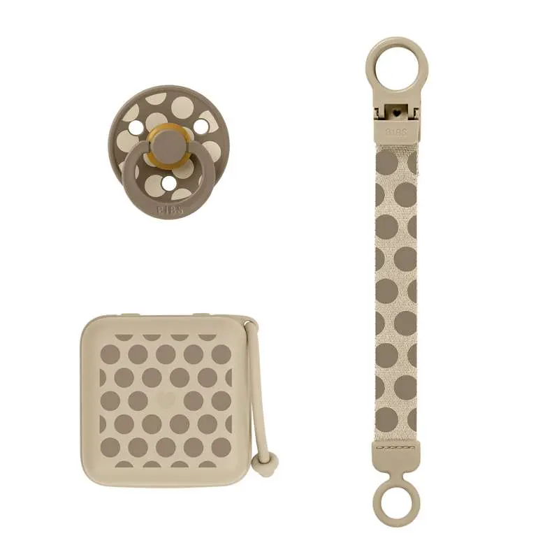 BIBS Baby Gavesæt - Studio Polka - Soothe & Go - Naturgummi - Str. 2 - Vanilla