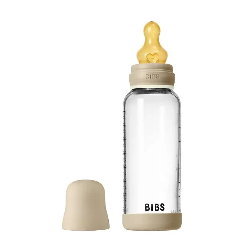 BIBS Bottle - Sutteflaskesæt - Glas - Naturgummi/Medium Flow/Rund - 240ml - GLOW - Vanilla