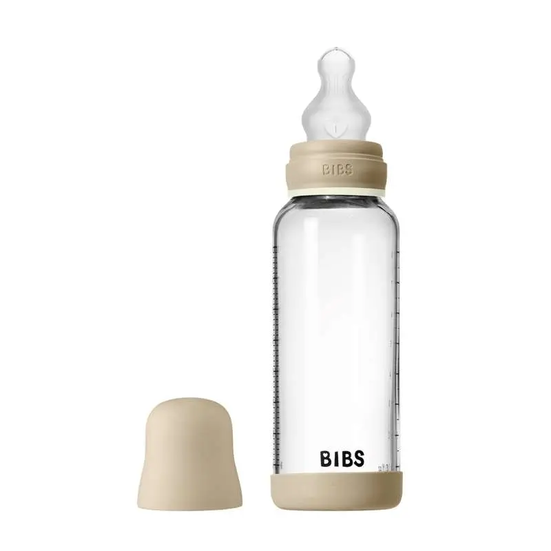 BIBS Bottle - Sutteflaskesæt - Glas - Silikone/Medium Flow/Rund - 240ml - GLOW - Vanilla