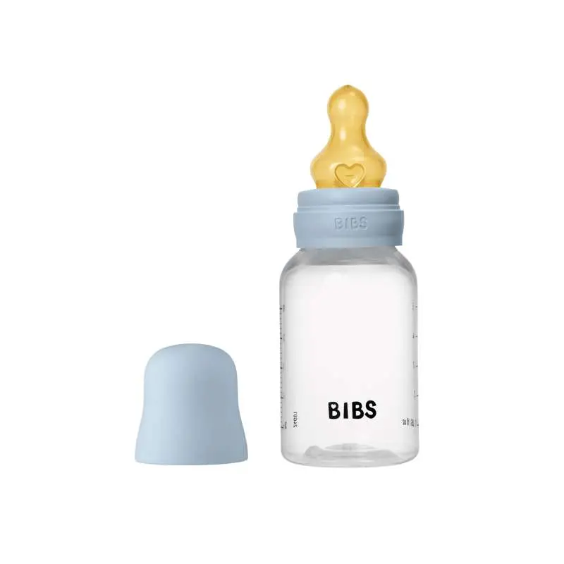 BIBS Bottle - Sutteflaskesæt - Plastik - Latex/Slow Flow/Rund - 150 ml. - Baby Blue