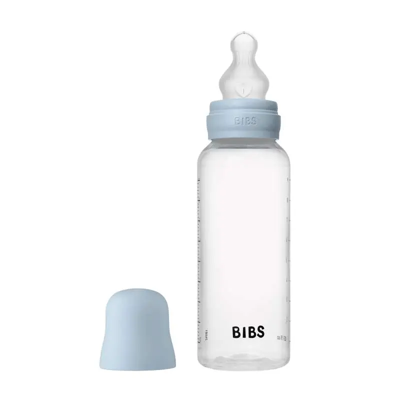 BIBS Bottle - Sutteflaskesæt - Plastik - Silikone/Medium Flow/Rund - 270 ml. - Baby Blue