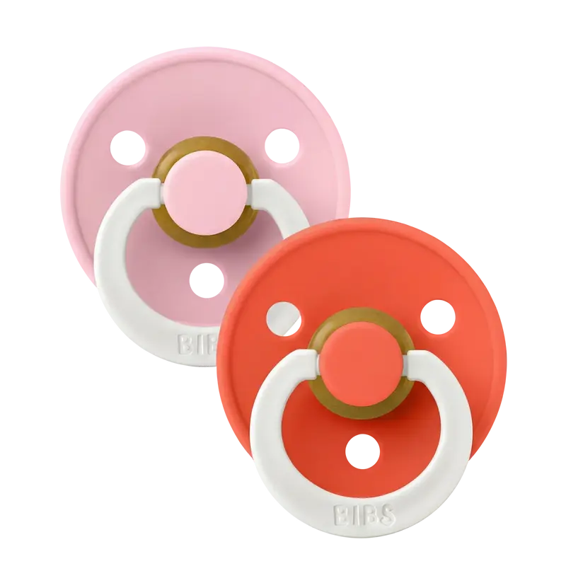 BIBS Pacifier Colour 2 PACK Latex Baby Pink GLOW/Tango GLOW