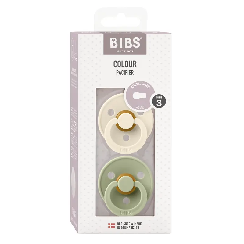 BIBS Pacifier Colour 2 PACK Latex Size 3 Ivory/Sage