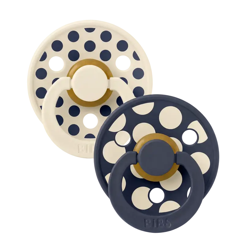 BIBS Pacifier Studio Colour 2 PACK Polka Mix Latex Ivory/Deep Space