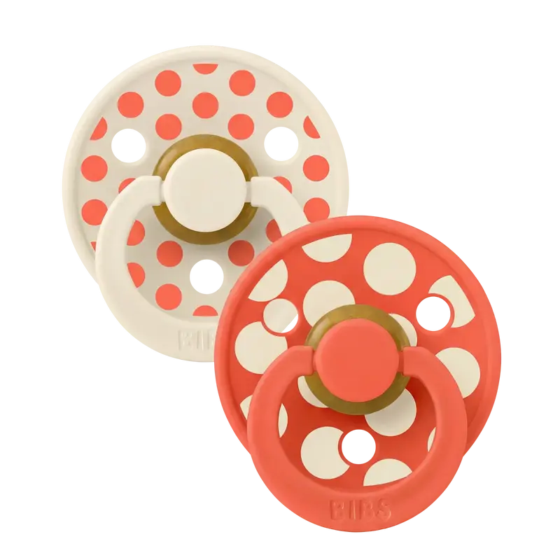 BIBS Pacifier Studio Colour 2 PACK Polka Mix Latex Ivory/Tango