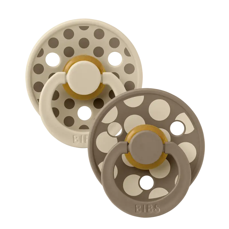 BIBS Pacifier Studio Colour 2 PACK Polka Mix Latex Vanilla/Dark Oak