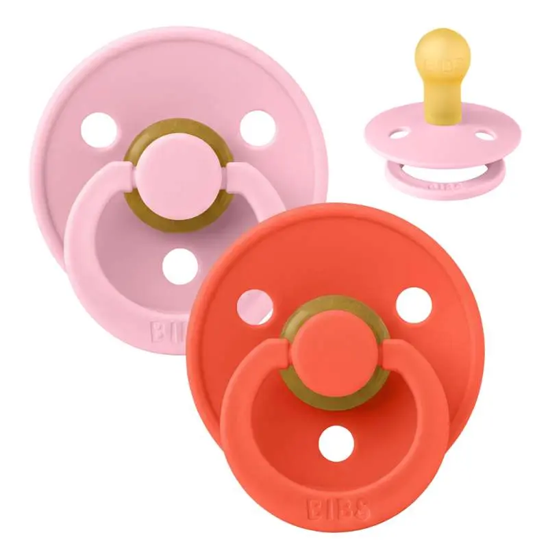 BIBS Rund Colour Sut - 2-Pak - Str. 1 - Naturgummi - Baby Pink/Tango