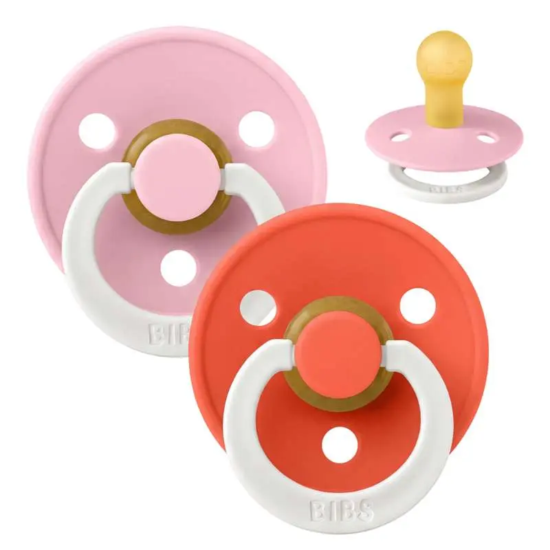 BIBS Rund Colour Sut - 2-Pak - Str. 1 - Naturgummi - GLOW - Baby Pink/Tango