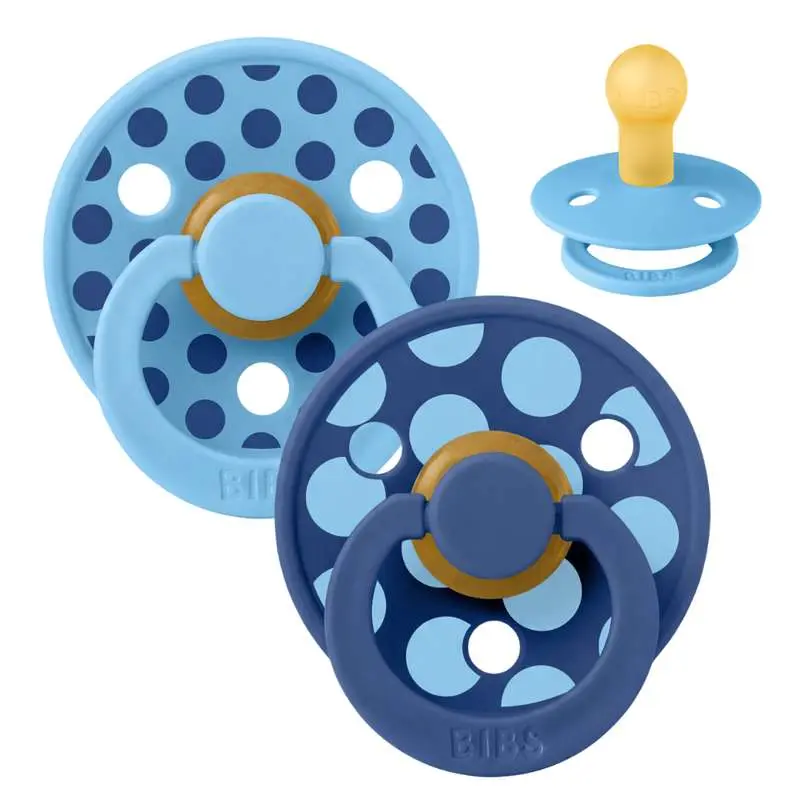 BIBS Rund Colour Sut - 2-Pak - Str. 1 - Naturgummi - Mix Polka Studio - Breeze/Cornflower