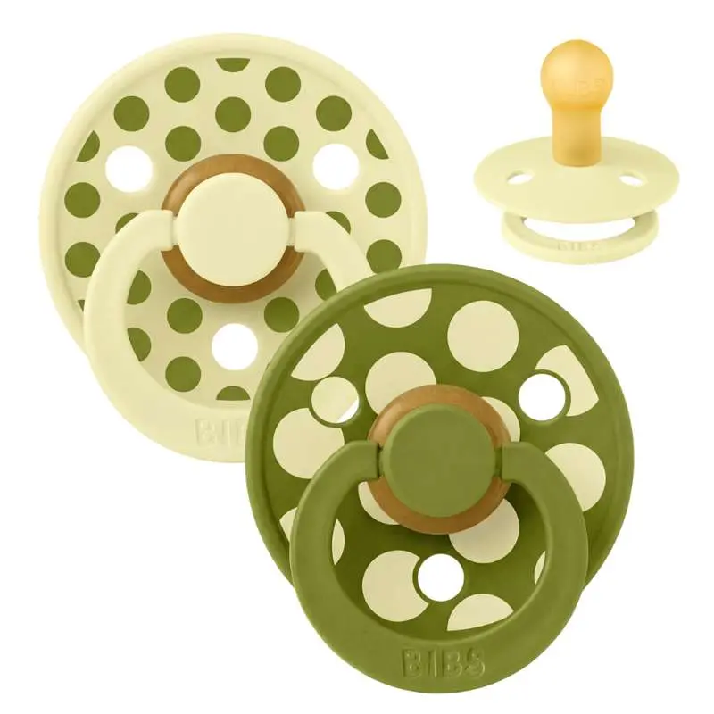 BIBS Rund Colour Sut - 2-Pak - Str. 1 - Naturgummi - Mix Polka Studio - Luna/Wasabi