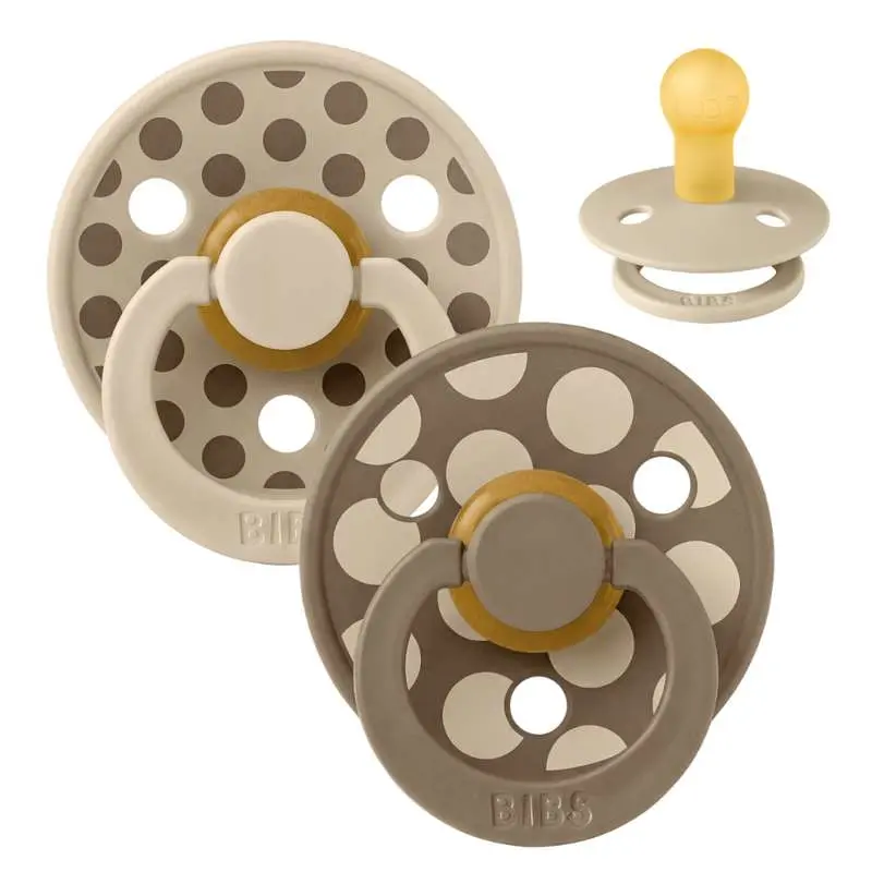 BIBS Rund Colour Sut - 2-Pak - Str. 1 - Naturgummi - Mix Polka Studio - Vanilla/Dark Oak