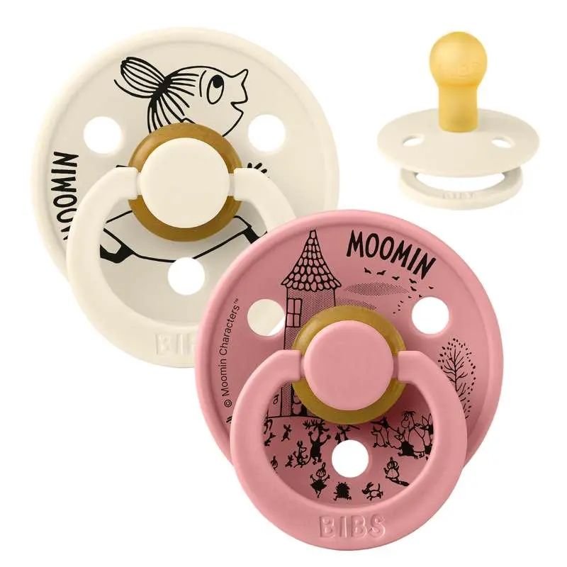 BIBS Rund Colour Sut - 2-Pak - Str. 1 - Naturgummi - Moomin - Little My - Ivory/Dusty Pink