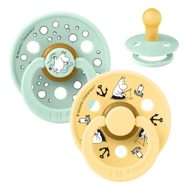 BIBS Rund Colour Sut - 2-Pak - Str. 1 - Naturgummi - Moomin - Sailing - Nordic Mint Mix