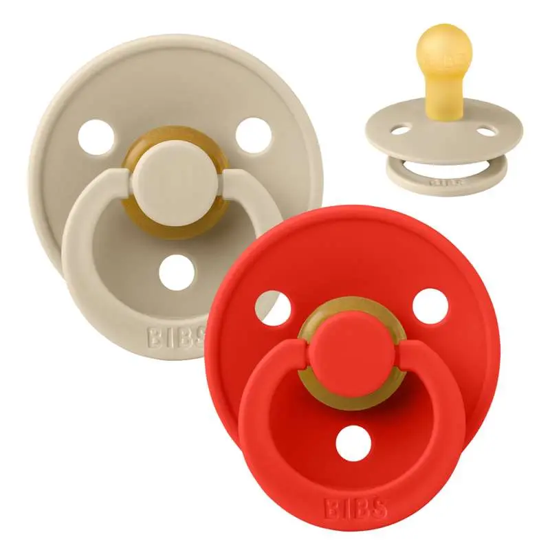 BIBS Rund Colour Sut - 2-Pak - Str. 1 - Naturgummi - Vanilla/Candy Apple