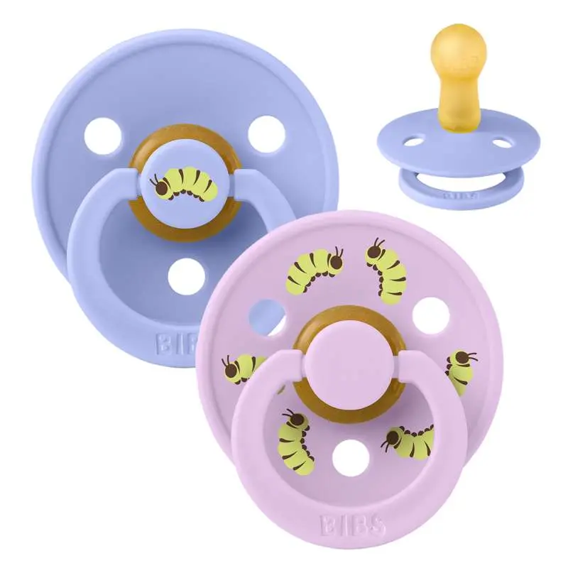 BIBS Rund Colour Sut - 2-Pak - Str. 2 - Naturgummi - Caterpillar Studio - Hush/Violet Sky