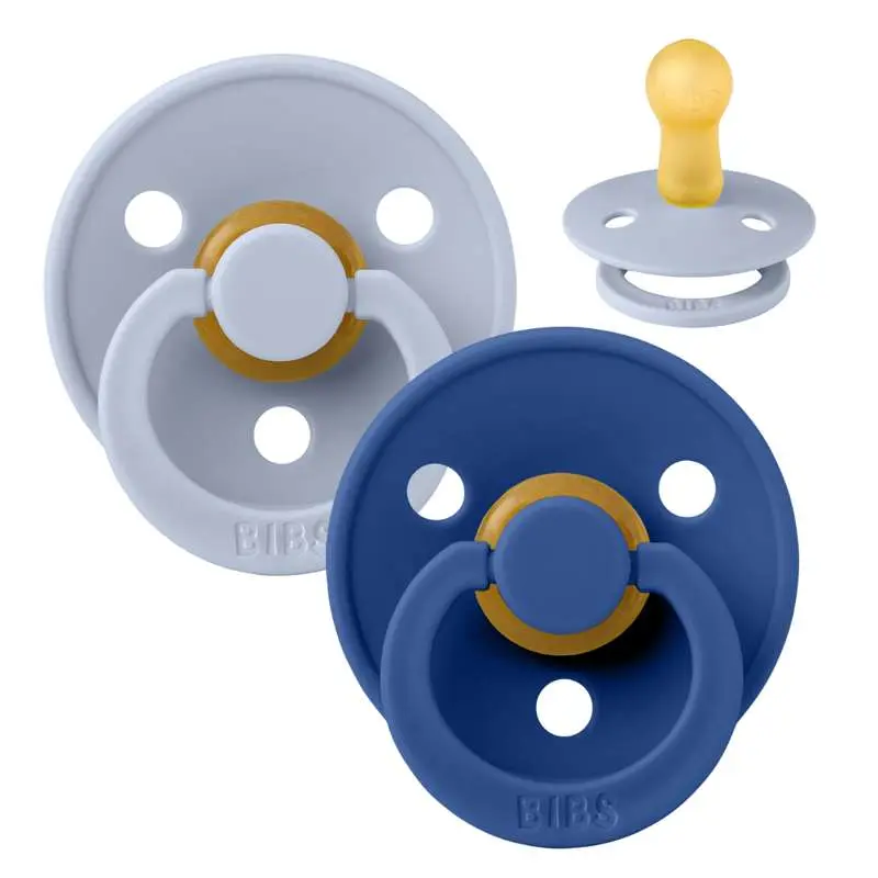 BIBS Rund Colour Sut - 2-Pak - Str. 2 - Naturgummi - Dusty Blue/Cornflower