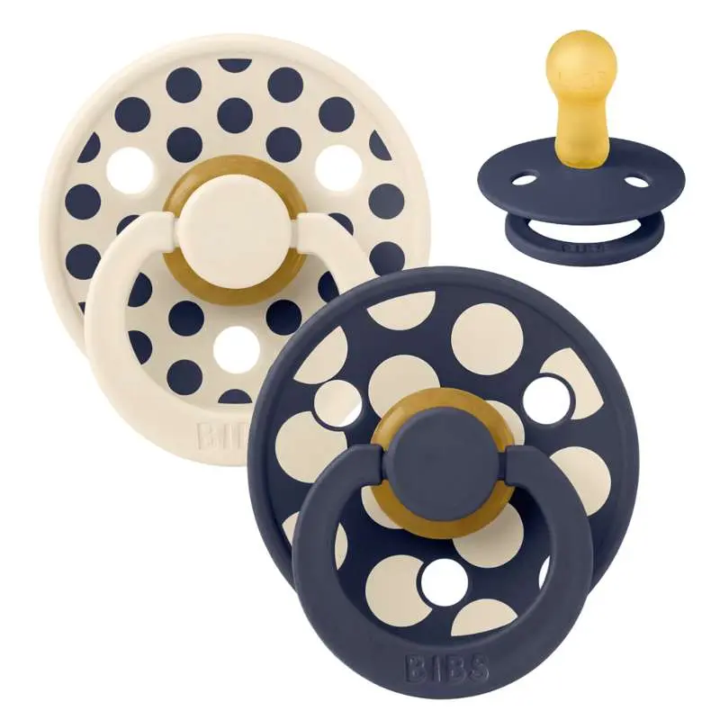 BIBS Rund Colour Sut - 2-Pak - Str. 2 - Naturgummi - Mix Polka Studio - Ivory/Deep Space