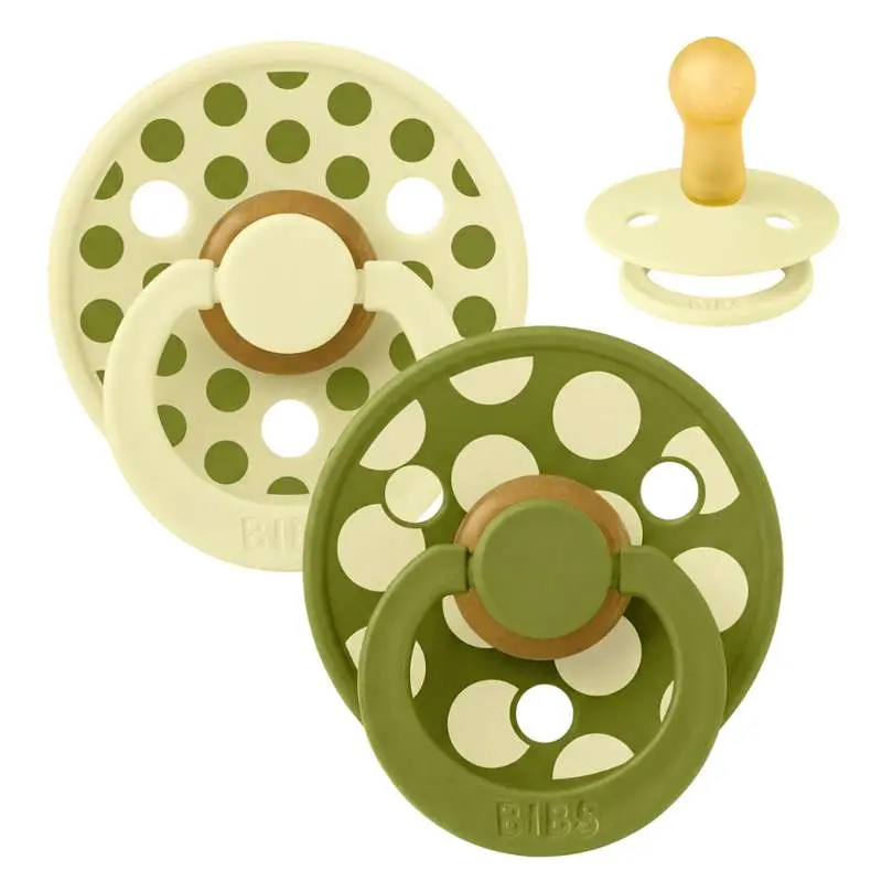 BIBS Rund Colour Sut - 2-Pak - Str. 2 - Naturgummi - Mix Polka Studio - Luna/Wasabi