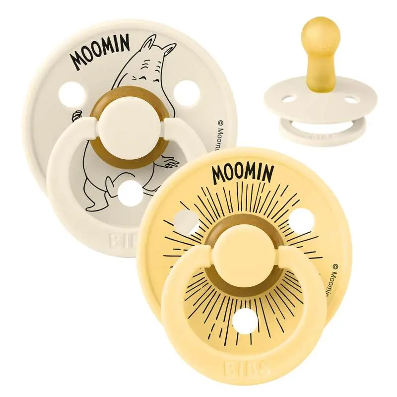 BIBS Rund Colour Sut - 2-Pak - Str. 2 - Naturgummi - Moomin - Moomintroll - Ivory/Pale Butter