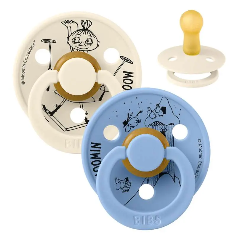 BIBS Rund Colour Sut - 2-Pak - Str. 2 - Naturgummi - Moomin - Mymble - Ivory/Sky Blue