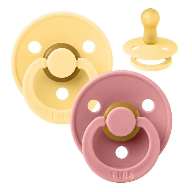 BIBS Rund Colour Sut - 2-Pak - Str. 2 - Naturgummi - Pale Butter/Dusty Pink