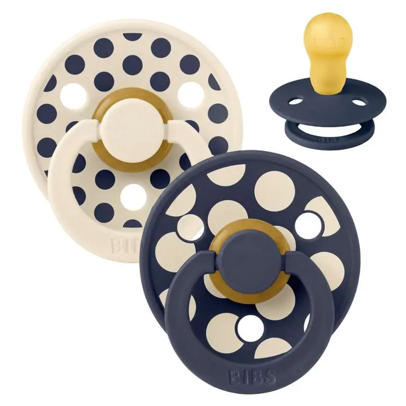 BIBS Rund Colour Sut - 2-Pak - Str. 3 - Naturgummi - Mix Polka Studio - Ivory/Deep Space