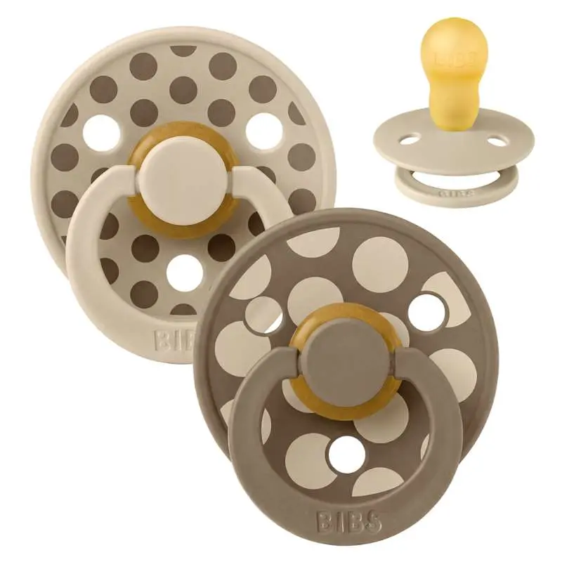 BIBS Rund Colour Sut - 2-Pak - Str. 3 - Naturgummi - Mix Polka Studio - Vanilla/Dark Oak