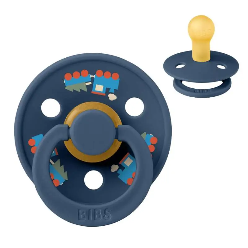 BIBS Rund Colour Sut - Str. 1 - Naturgummi - Holiday Train - Steel Blue