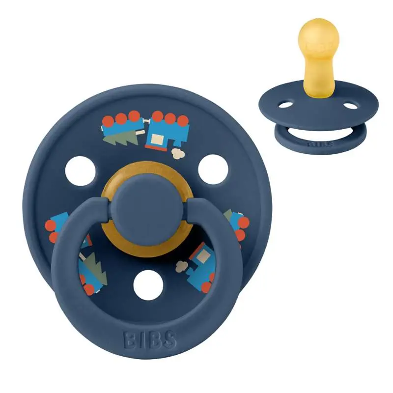 BIBS Rund Colour Sut - Str. 2 - Naturgummi - Holiday Train - Steel Blue