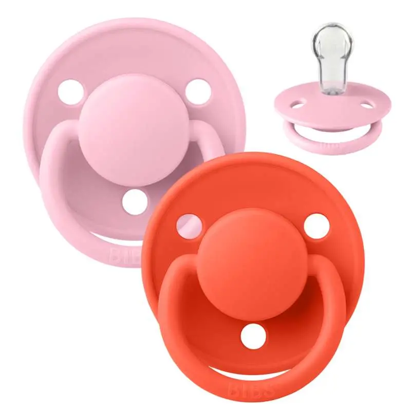 BIBS Rund De Lux Sut - 2-Pak - Onesize - Silikone - Baby Pink/Tango