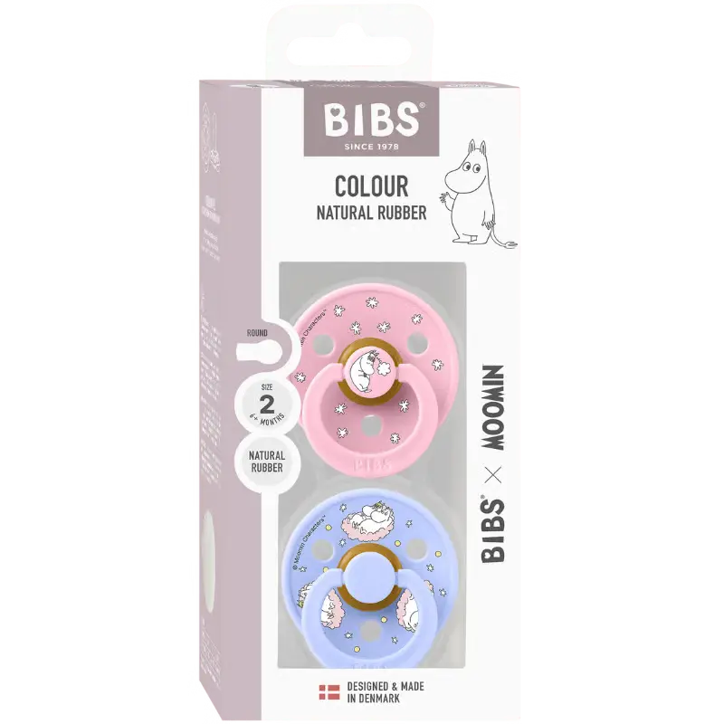 Bibs x Moomin Pacifier Colour 2 pack Dreaming Latex Size 2 Baby Pink mix