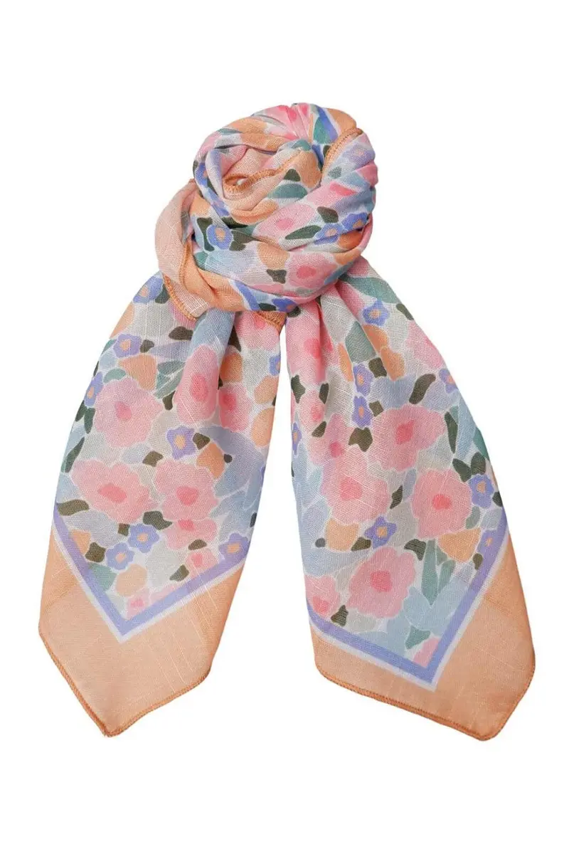 Black Colour - Bcalmira Cotton Mini Scarf 3630 - Peach Flowers