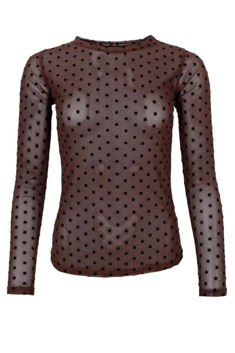Black Colour - Bcjennie Dotted Mesh Blouse 40611 - Shirts - Coffee