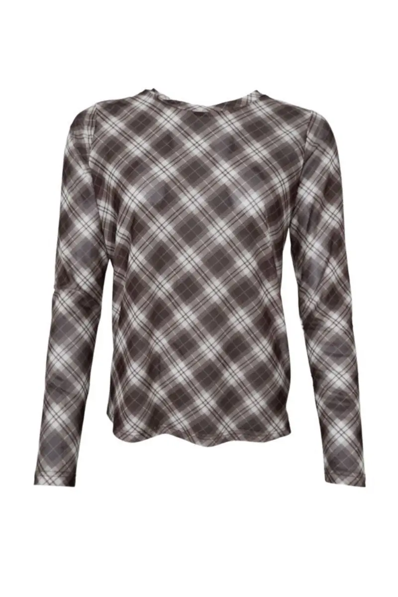 Black Colour - Bckamma Mesh Blouse 42000 - Shirts,Mesh & Basic Blouses - Brown Tartan