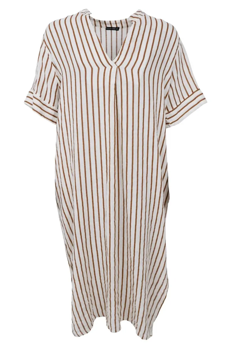 Black Colour - Bcmelina Long Linen Dress 40412 - Camel Stripe
