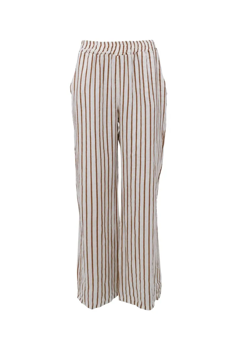 Black Colour - Bcmelina Wide Linen Pant 41114 - Camel Stripe