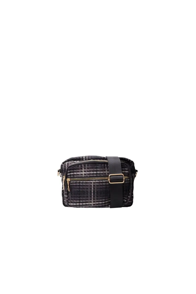 Black Colour - Bcvanda Check Crossover Bag 9386 - Black
