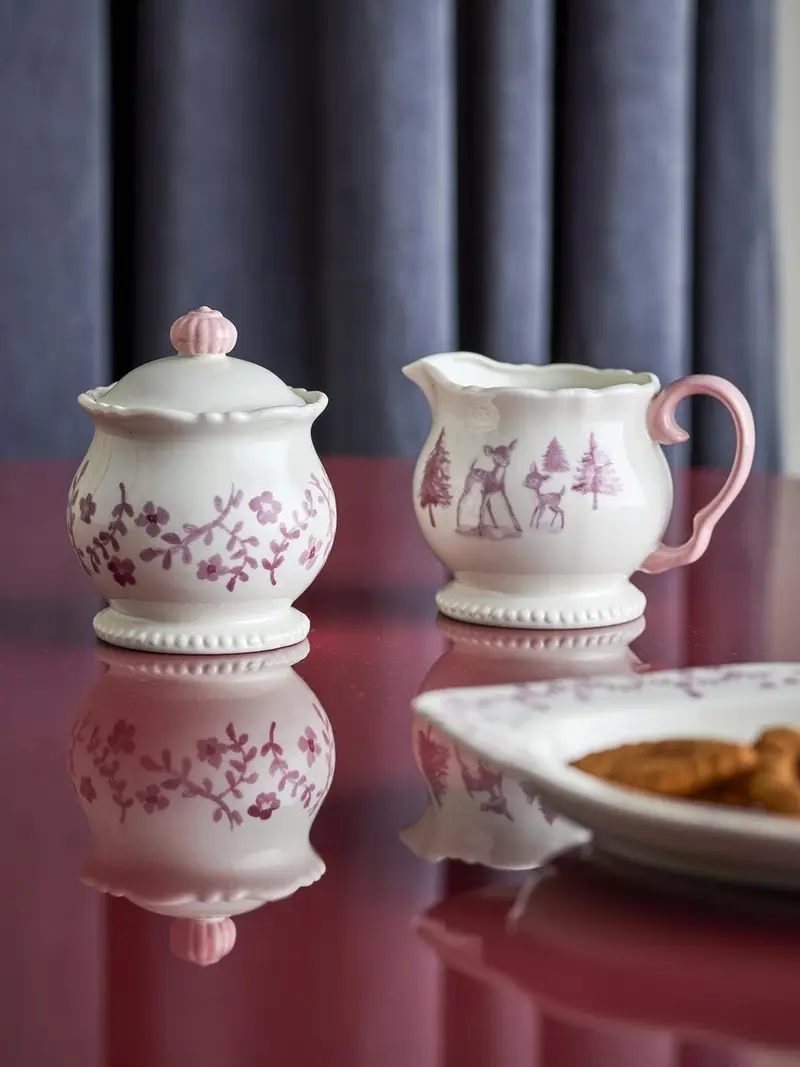 Bloomingville - Wonderland FløDekande & SukkerskåL, Rosa, StentøJ 82072937 - Rose