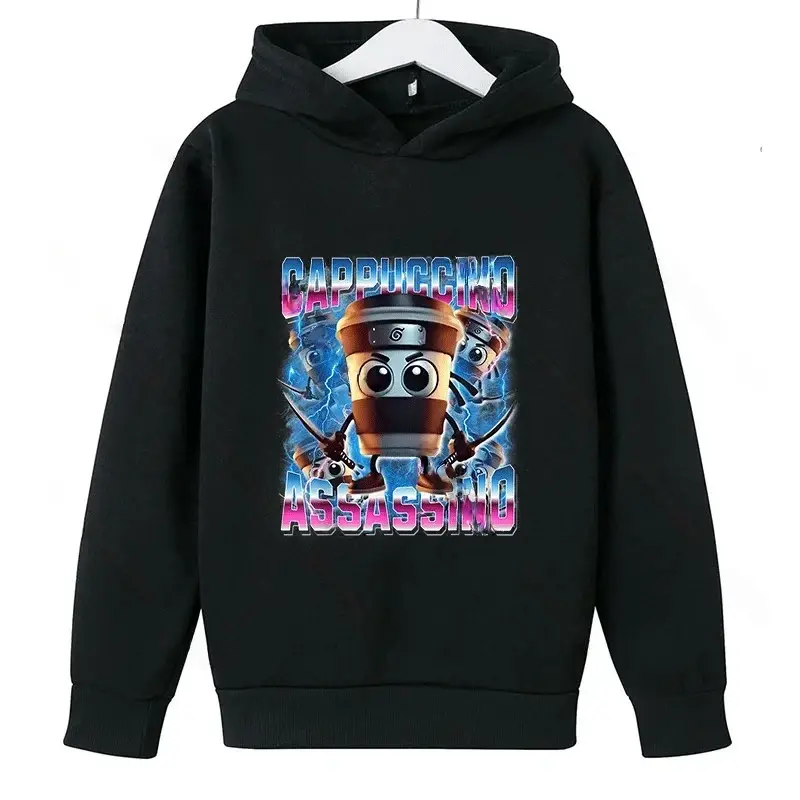 Brainrot Hoodie Børn – Cappuccina Assasino Hættetrøje