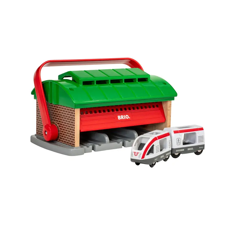 BRIO togbane, toggarage med håndtag