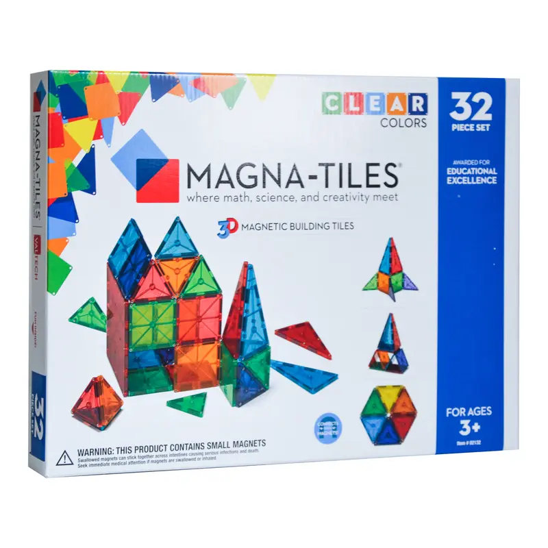 Byggemagneter, clear colors 32 dele