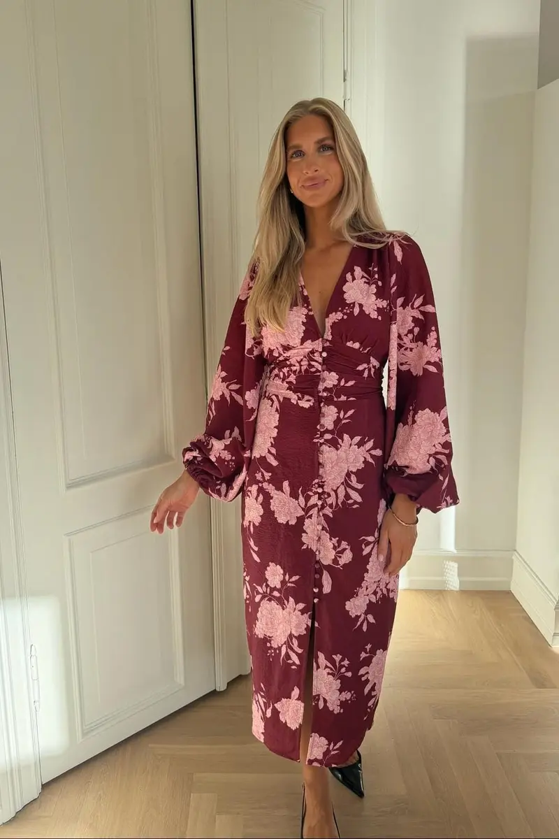 Byic - Adaic Long Dress A23983 - Bordeaux Pink Toile Print