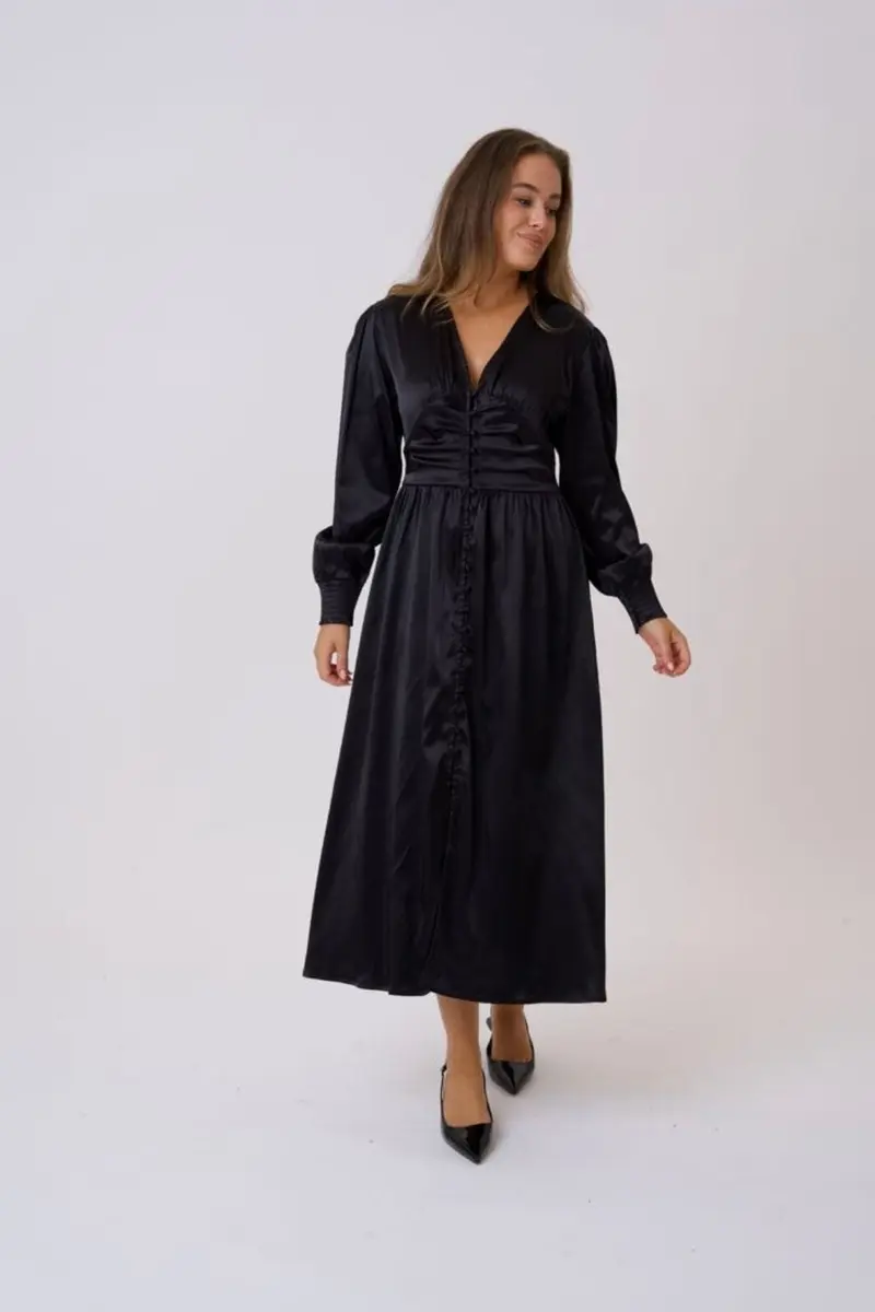 BYIC - Adelic Long Dress A2327 - Black Satin