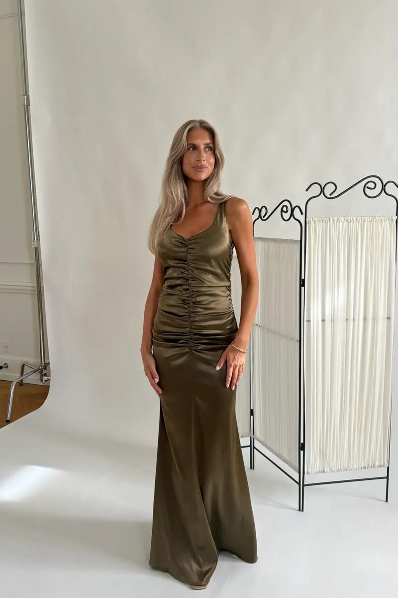 Byic - Beaic Maxi Dress A25426 - Olive Satin