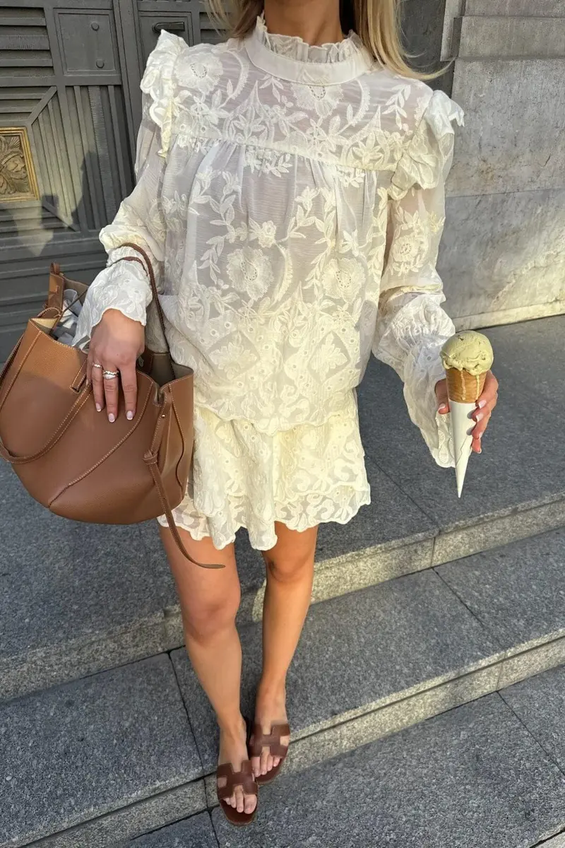 BYIC - Ellinoric Lace Mini Skirt - vw Vintage White