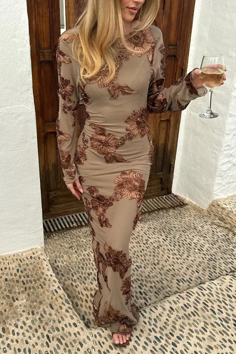 BYIC - Floraic Mesh Dress A23862 - Mocca Flower