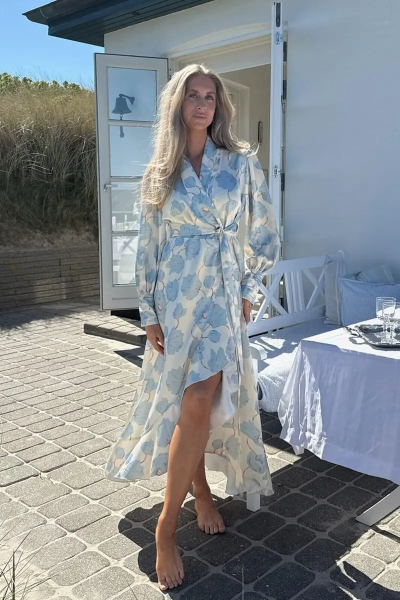 BYIC - Signeic Long Wrap Dress A23600 - Blue Peony Bloom